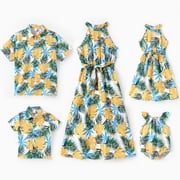 PatPat Women Summer Dresses Couple Matching Outfits Casual Sundress Halter Yellow Floral Tropical Vacation Dresses for Women,S-XL