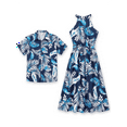 thumbnail image 1 of PatPat Women Summer Dresses Couple Matching Outfits Casual Sundress Halter Blue Floral Tropical Vacation Dresses for Women,S-XL, 1 of 8