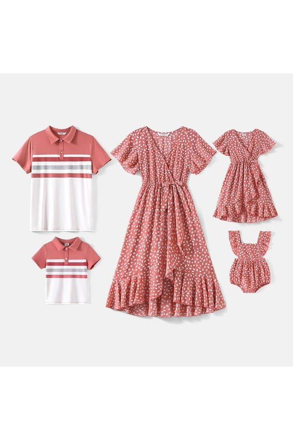 Women Dress Family Matching Outfits Mommy and Me Allover Floral Print Ruffles Dresses for Women, Red