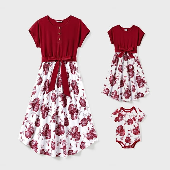 PatPat Women Dress Mommy & Me Family Matching Vacation Button Belted Spliced A-Line Dress Sets Women S-XL