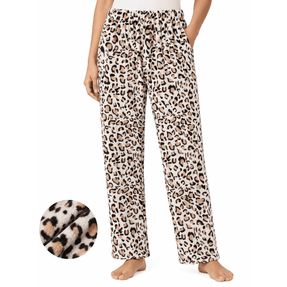 PatPat Women Pajama Pants Flannel Plush PJ Bottom Super Soft Toasty Warm Sleep Pants Casual Lounge Pants with Pockets, Leopard, S