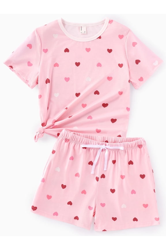 Women Pajamas Lounge Sets 2 Piece Short Sleeve Top and Shorts Cute Loungewear Home Sleep Wear Outfits Sets with Drawstring Pockets, Light Pink, M