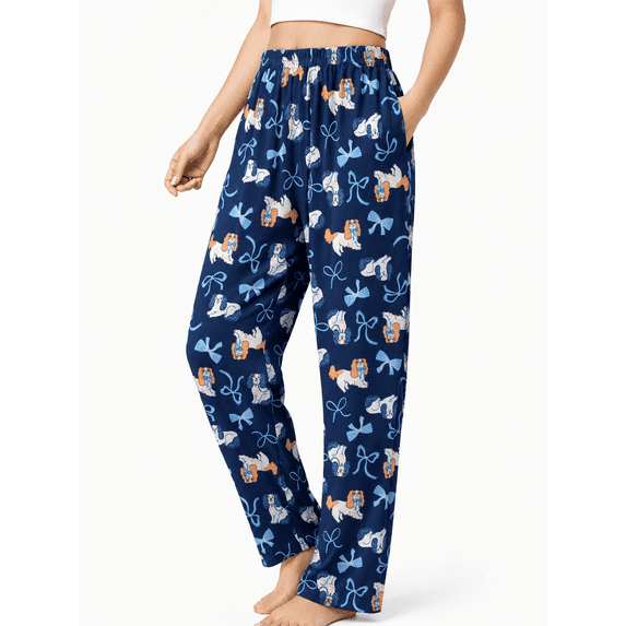 PatPat Women Pajamas Pants Casual Lounge Pants Dog Prints PJ Pants Comfy Sleep Bottom with Pockets, Dark Blue, M