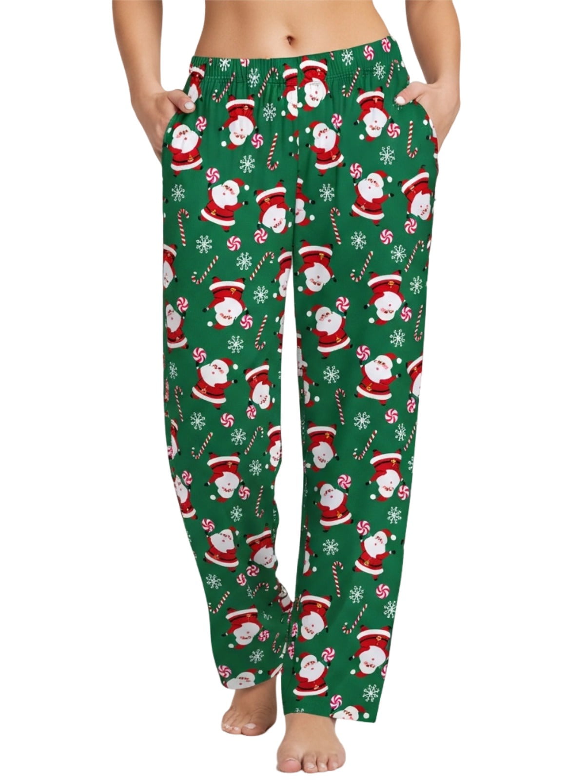 PatPat Women Pajamas Pants Christmas Santa Print Lounge Pants Holiday Comfy Pj Bottom with Pockets, Green