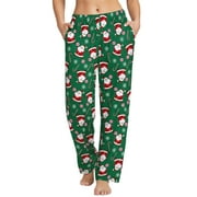 PATPAT Women Pajamas Pants Christmas Santa Print Lounge Pants Holiday Comfy Pj Bottom with Pockets, Green