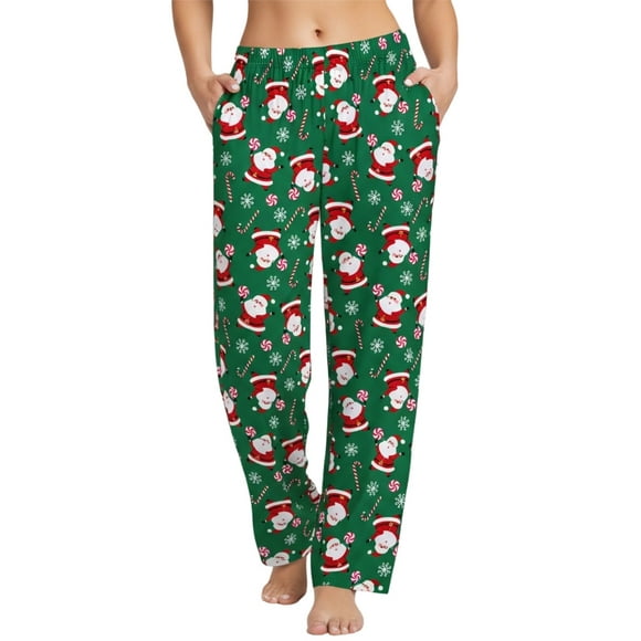 PatPat Women Pajamas Pants Christmas Santa Print Lounge Pants Holiday Comfy Pj Bottom with Pockets, Green