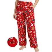 PATPAT Womens Christmas Pajama Pants Flannel Plush Pj Bottom Super Soft Toasty Warm Sleep Pants with Pockets Gingerbread Man Print, Red, M