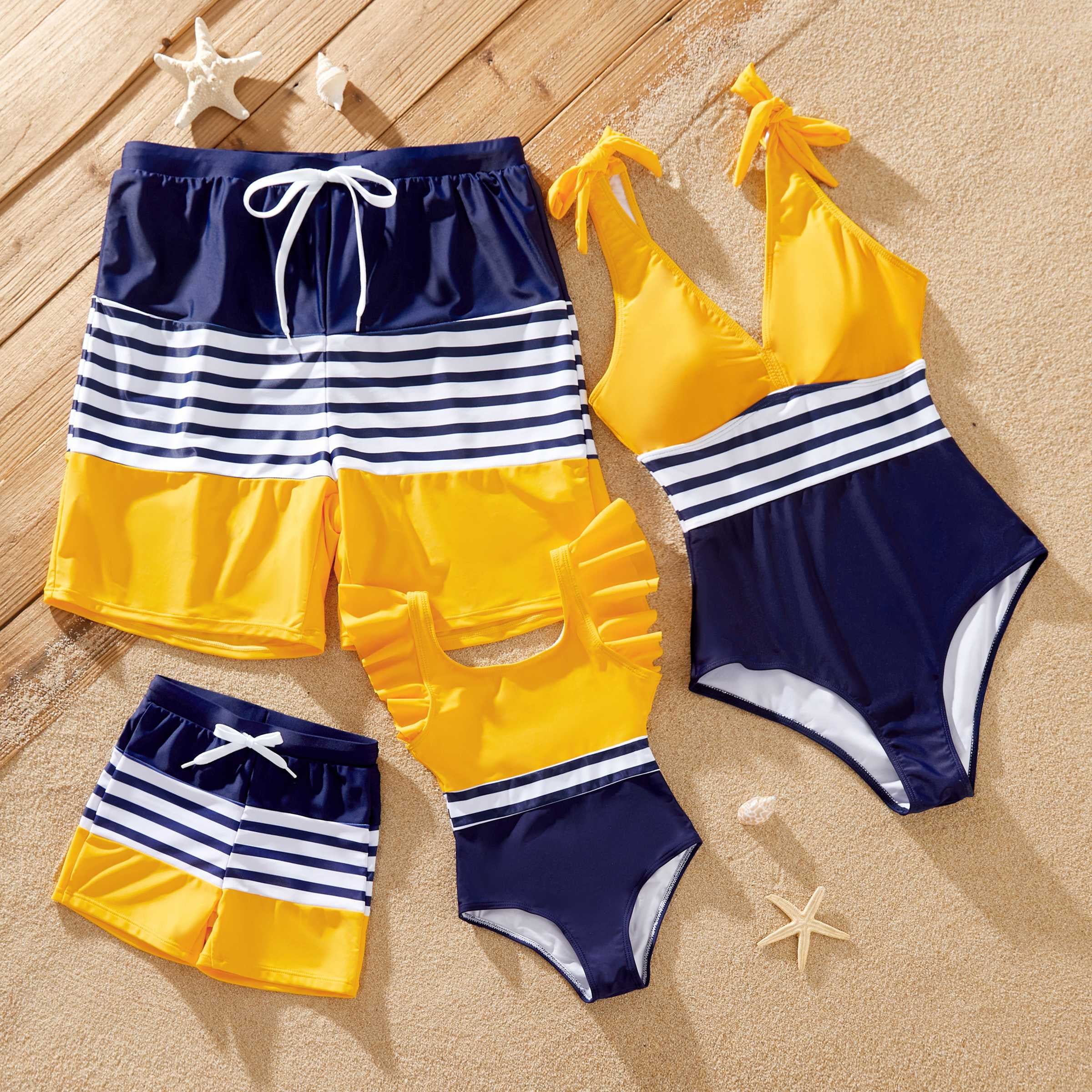 PATPAT Women Swimsuits Colorblock Spliced Bikinis One Piece Bathing Suits Mommy and Me Family Matching Sets