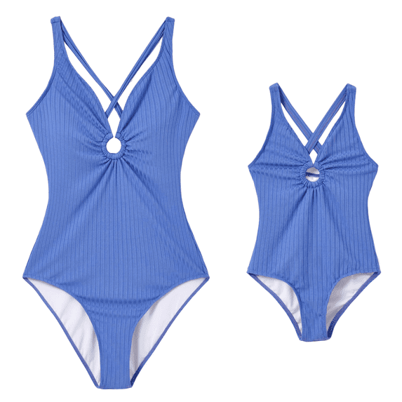 PatPat Women's One Piece Swimsuit Family Matching Swimwear Plunge Neckline Cutout Criss Cross Wetsuit Sexy One-Piece Bathing Suit,S-XL