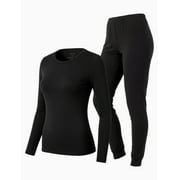 PATPAT Women's Thermal Underwear Long Sleeve Warm Base Layer Top & Legging 2 Piece Set Loungewear with Soft Brushed Lining, Black, M