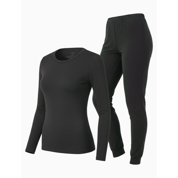 PatPat Thermal Underwear for Women Long Sleeve Warm Base Layer Top & Legging 2 Piece Set Loungewear with Soft Brushed Lining, Dark Grey, M