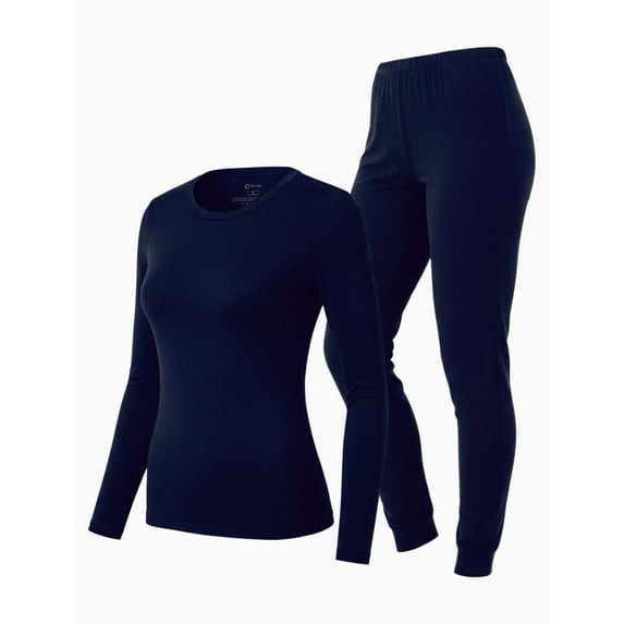 PatPat Women's Thermal Underwear Long Sleeve Warm Base Layer Top & Legging 2 Piece Set Loungewear with Soft Brushed Lining, Deep Blue, XXL