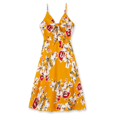 PatPat Summer Dress for Women Yellow Floral Dress for Beach Vocation Wedding Party Casual Midi Sun Dress,S-XL