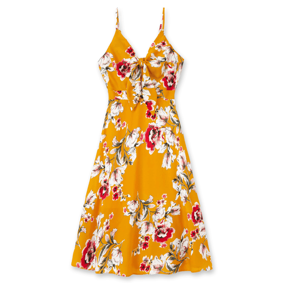 PatPat Summer Dress for Women Yellow Floral Dress for Beach Vocation Wedding Party Casual Midi Sun Dress,S-XL