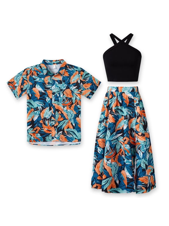 Womens Dresses Couple Matching Black Tropical Floral Midi Halter Dress Casual Summer Dresses for Women Beach Vacation Outfits Couple Gifts,S-XL