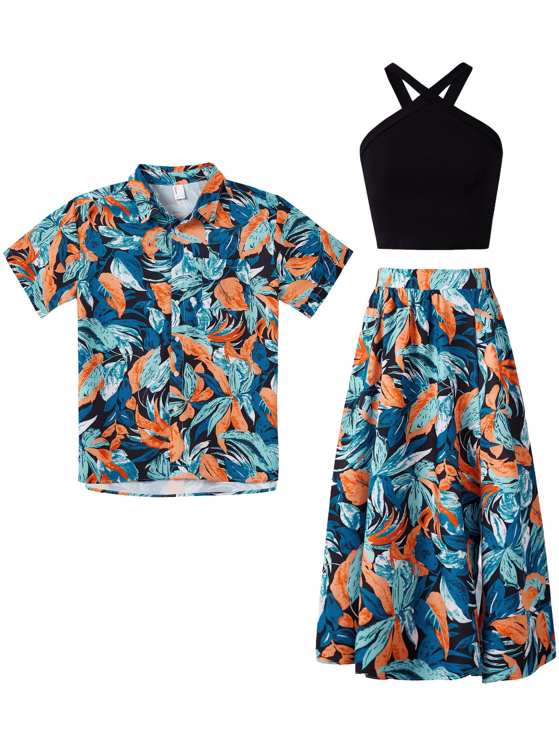 Womens Dresses Couple Matching Black Tropical Floral Midi Halter Dress Casual Summer Dresses for Women Beach Vacation Outfits Couple Gifts,S-XL