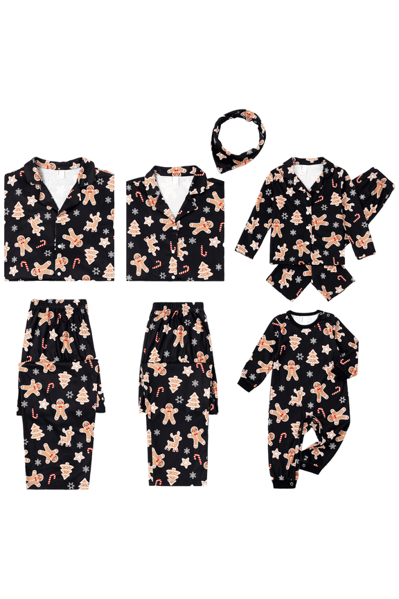 Christmas Pajamas Family Matching Women Cardigan Long Sleeve Button Down 2 Piece Top & Pants PJs Set Gingerbread Holiday Sleepwear with Socks, Black, M