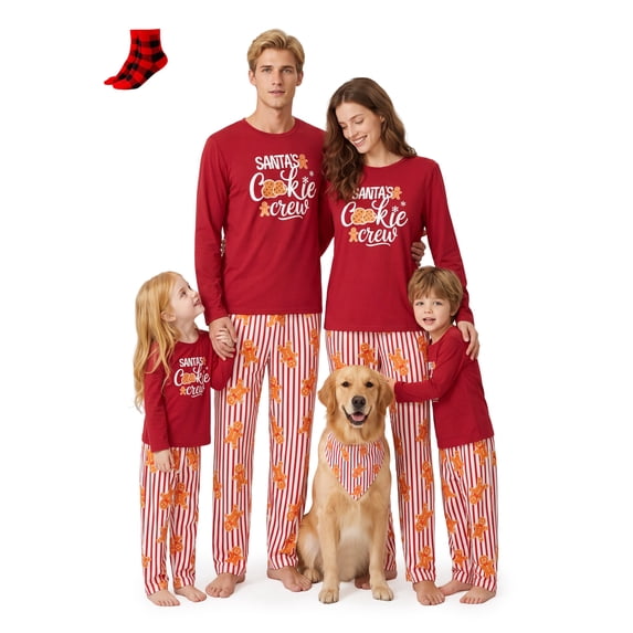 PatPat Christmas Pajamas for Women Family Matching 2 Pieces PJs Set Letter Prints Top & Striped Pants Holiday Sleepwear with Socks, Burgundy, XL