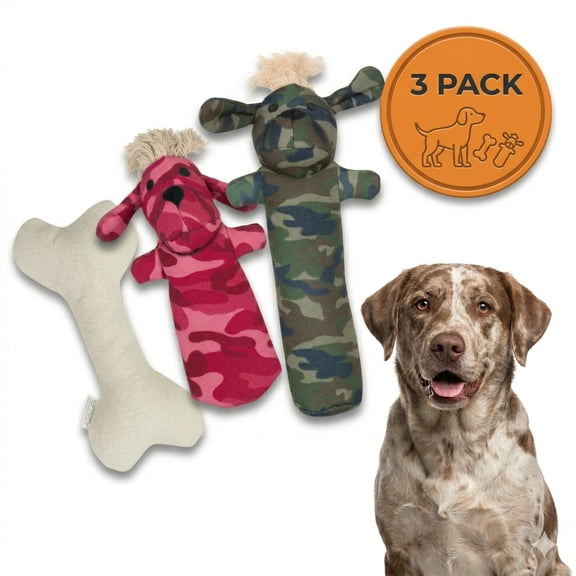 Pata Pal Set of 3 Pet-Safe Dog Toys, Cotton Canvas Dog Chew Toy Set, Durable, Child-Safe - Sarg, T-Bone & Pinky