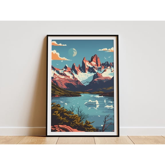 Patagonia Argentina Chile Mountain Landscape Minimalist Poster Mid Century Modern Art Print Travel Poster Vacation Home Decor