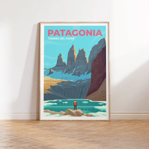 Patagonia Travel Poster, Torres Del Paine Print, Patagonia Torres Del Paine Poster , Patagonia Travel Gift Illustration Art- Wall Art Print, 8x12 UNFRAMED