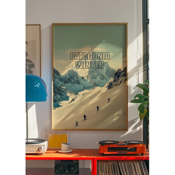 Patagonia Winter Landscape Retro Skiing Poster Unframed Paper Print