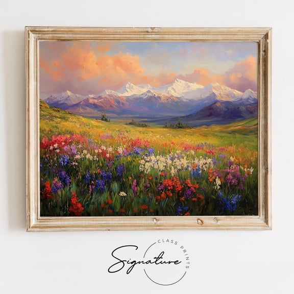 Patagonian Meadow At Sunrise, Rustic Mountain Landscape, Vibrant Spring Wall Art, Nature-Inspired, Earthy Decor 3597 Home Decor, 16x24 UNFRAMED