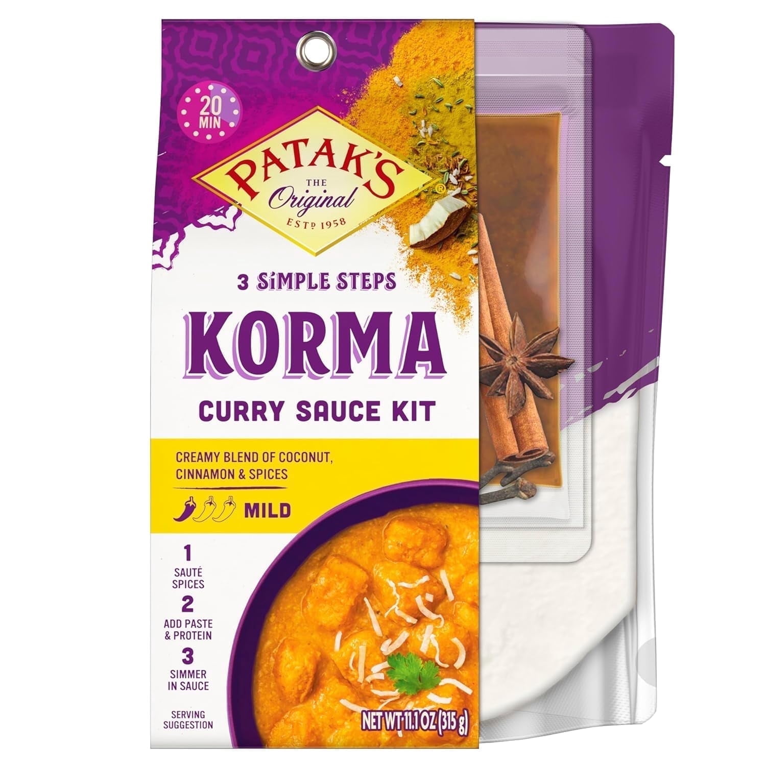 Patak's, Korma Curry Sauce 11 oz, Pack of 6, Vegetarian Coconut ...