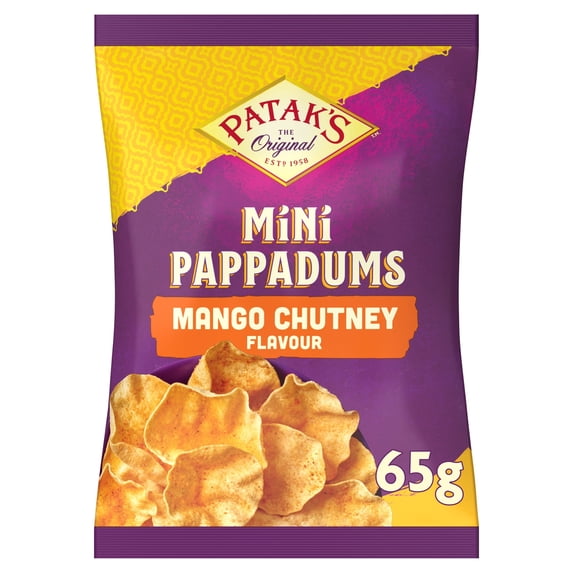 Patak's Mango Chutney Mini Pappadums 65g, Imported from Britain