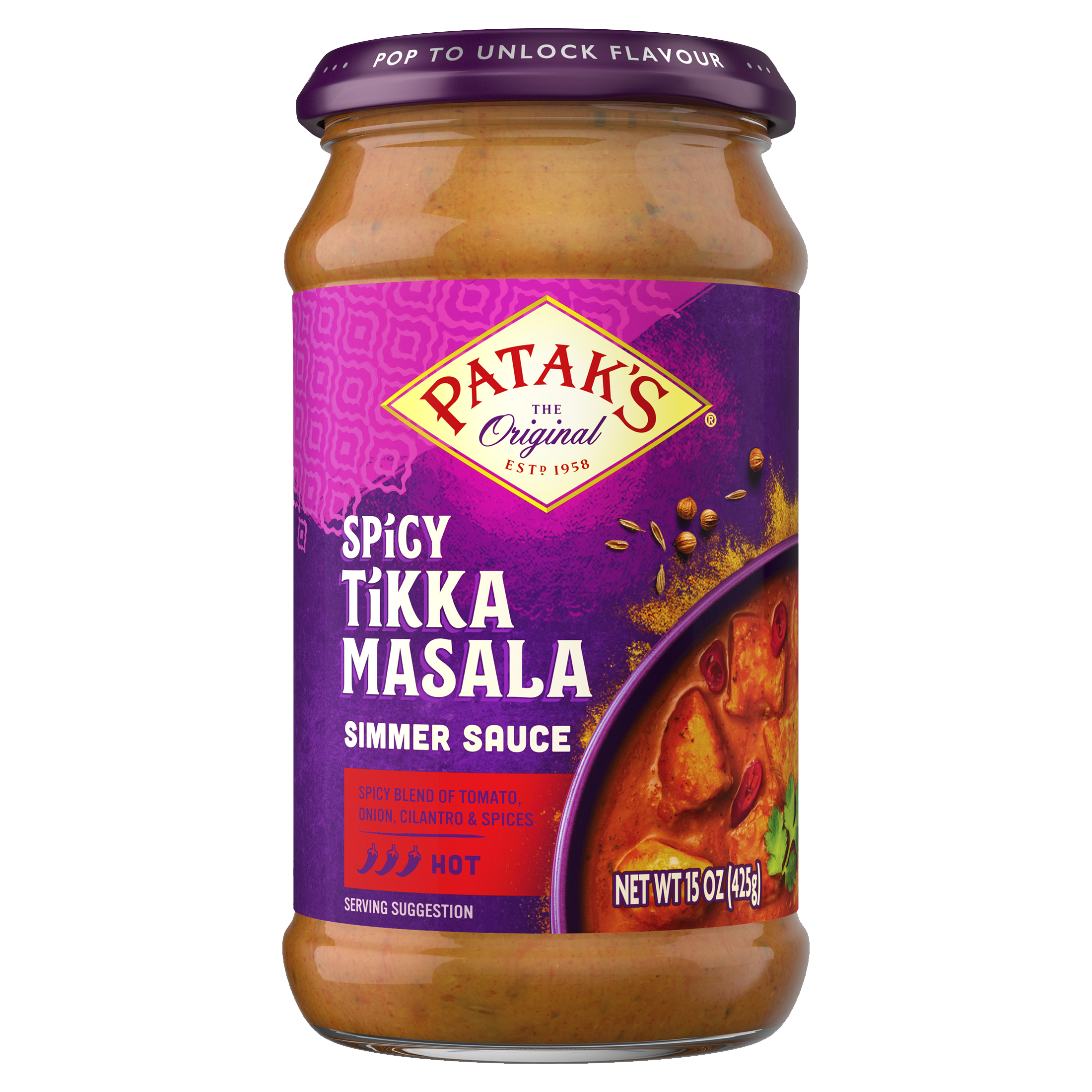 Patak s Spicy Tikka Masala Simmer Sauce 15 Oz Vegetarian Indian Curry 
