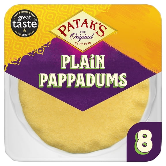 Pataks Ready To Eat Plain Pappadums 8 Pack, Imported from Britain