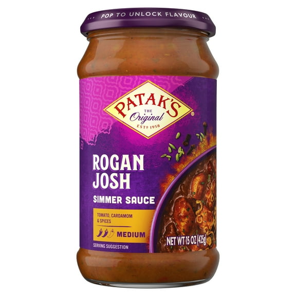 Pataks Simmer Sauce Rogan Josh Curry Medium, 15 Oz