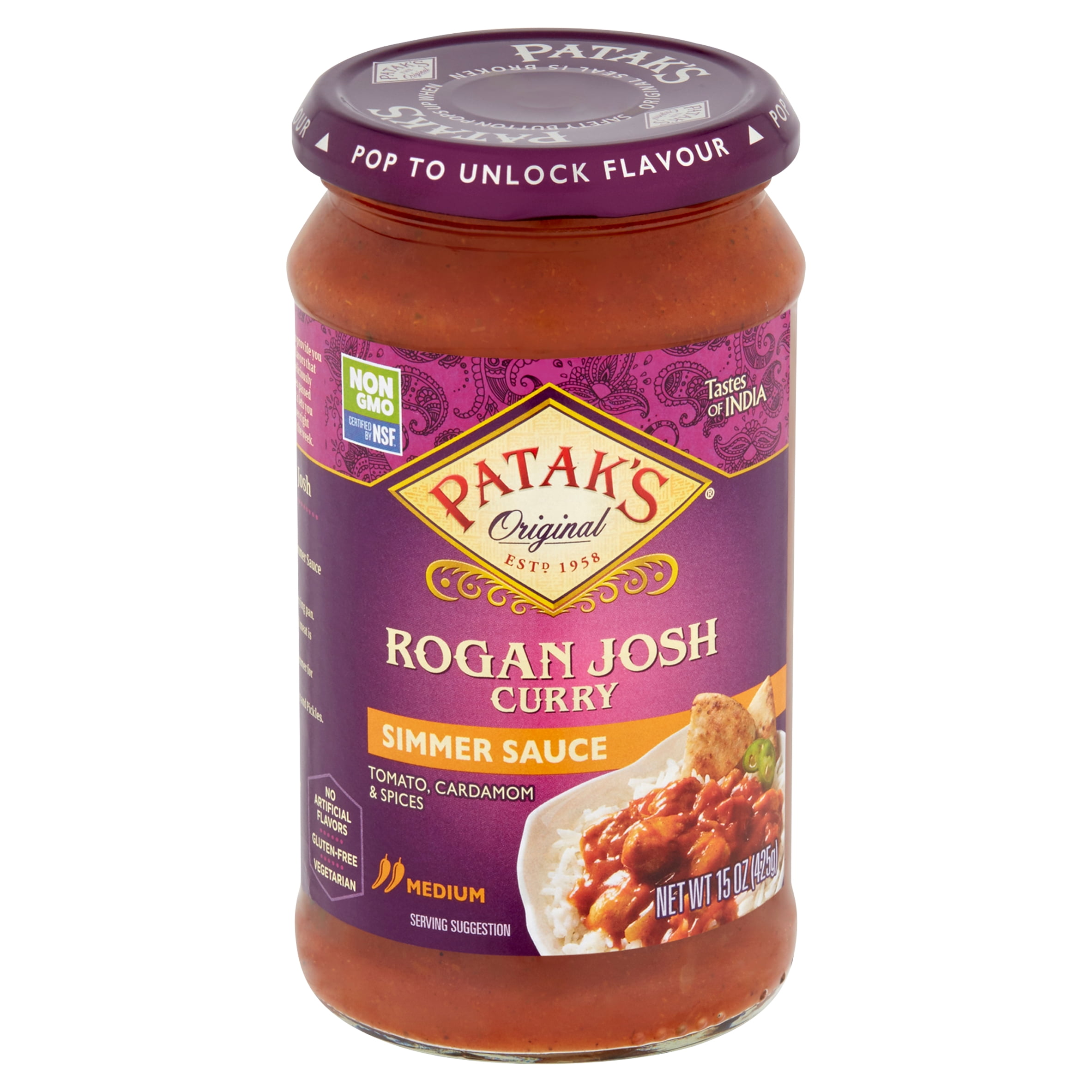 Pataks Simmer Sauce Rogan Josh Curry Medium, 15 Oz - Walmart.com