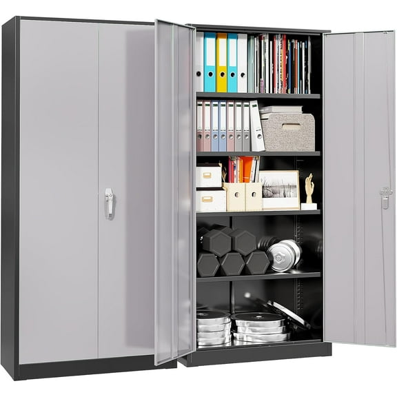 Pataku Garage Storage Cabinet 71" Metal Locking Cabinet 5-Layer with Door Steel Multifunctional Storage Cabinets with 4 Adjustable Shelves, Tool Cabinets for Home, Office, Warehouse- Black Grey