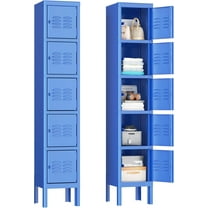 Pataku Lockers for Employees, Blue Lockers with Lockable Doors, Sports Locker with 5 Doors, Metal Locker for Office, 5 Tier Storage Locker Cabinet for Bedroom, Gym, School, Home