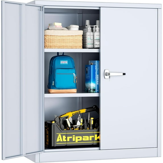 Pataku Locking Cabinet, Metal Storage Cabinets with Doors and Adjustment Shelves, 36" Garage Cabinets with Lock for Home, Office, File Pantry, Kitchen - Dark Grey