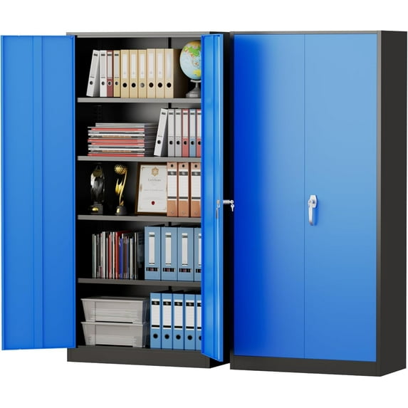 Pataku Metal Storage Cabinet, 71" Garage Cabinet with Doors and Shelves Lockable Steel Multifunctional Cabinets, File Cabinets for Home, Office, Garage, Warehouse(Dark Blue)