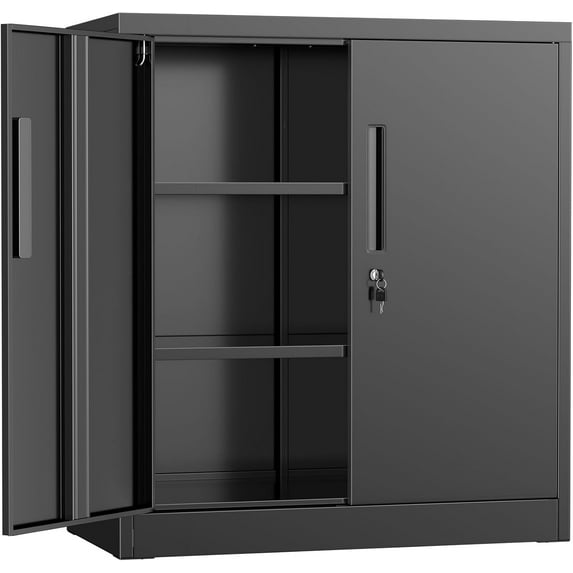 Pataku Metal Storage Cabinet, Garage Cabinet with Doors and Shelves 36" Hx32 Wx16 D, Steel Lockable File Cabinets for Office, Home, Garage, Basement, , Black