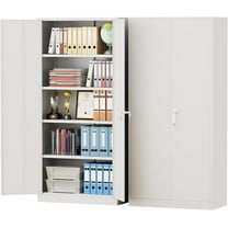 Pataku Metal Storage Cabinet, Garage Cabinet with Doors and Shelves Lockable Steel Multifunctional Cabinets, White File Cabinets for Home, Office, Garage, Warehouse