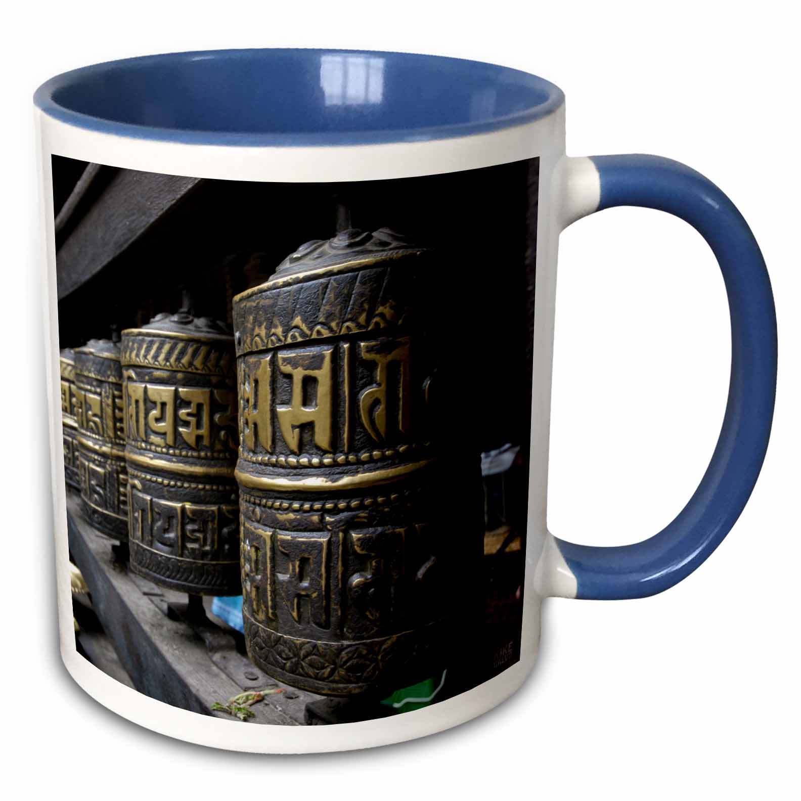 3drose, Patans Durbar Square Patan, Praying Wheels, 15oz Two-tone Blue ...