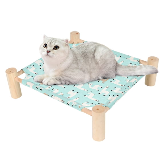 Patas Lague Cat and Dog Hammock Bed for Small Dogs, Brethable Wooden Cat Pet Rabbit Elevated Cooling Outdoor Bed Cots Furniture for All Seasons Monstera Leaf