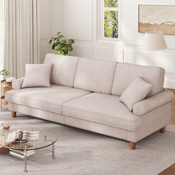 Patbrela 87" Sofa Couch, Comfy Extra Deep Seat 3 Seater Couch for Living Room with Soft Upholstered Round Arms, Free 2 Pillows, Gray