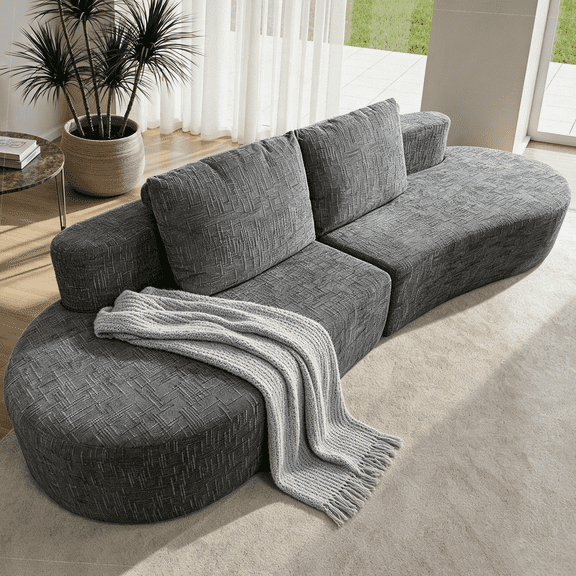 Patbrela 98" Modern Art Sofa Oversized Curved Couch, 38 Inch Extra Deep Seating Upholstered Sofa for Living Room, Office & Apartment, Linen Upholstery, No Assembly, Dark Gray