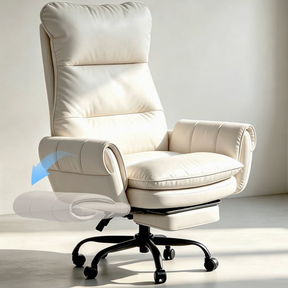 Patbrela Big and Tall Office Chair, PU Leather Swivel Desk Chair with Adjustable Armrests, White