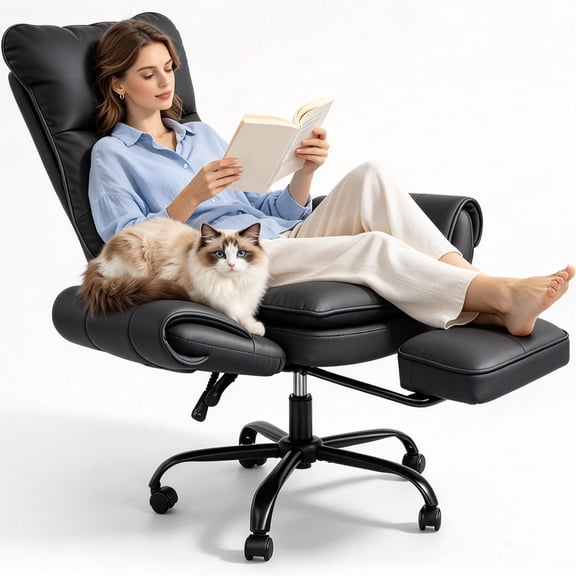 Patbrela Big and Tall Office Chair, PU Leather Swivel Desk Chair with Adjustable Armrests, Black