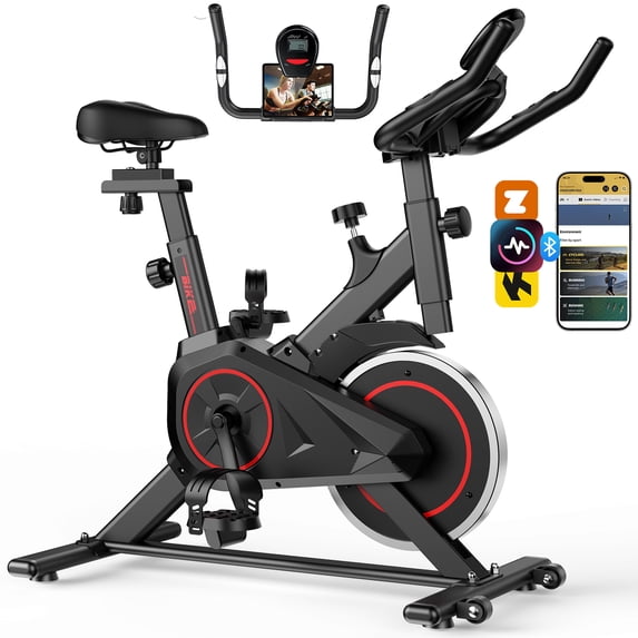 Patbrela Exercise Bike with App, Stationary Bike Home Workout Equipment with 100% Adjustable Resistance, Indoor Cycling Bike for Women Home Gym, Black