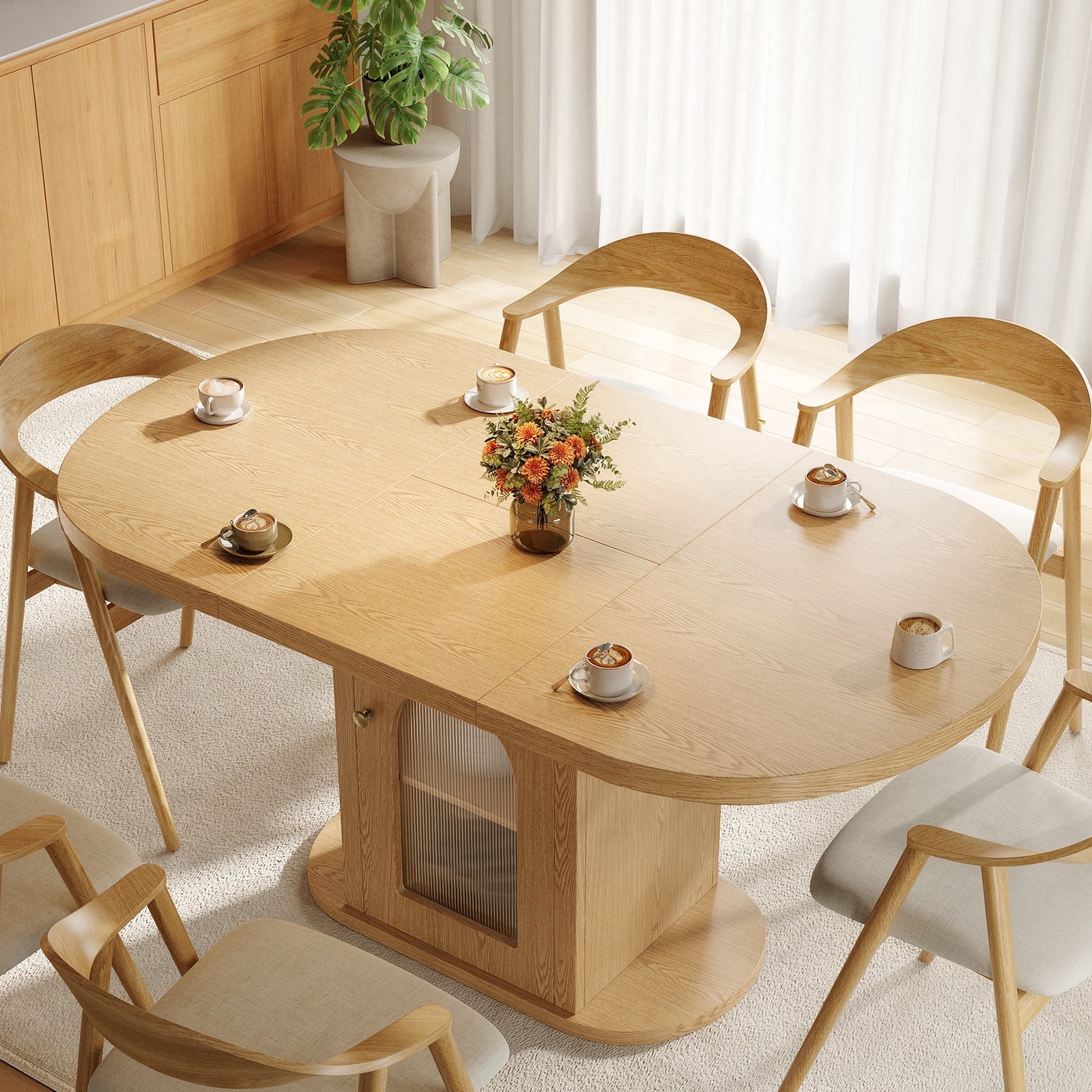 Patbrela Extendable Round Dining Table 4 6 Modern Oval Dining Table Removable Leaves Wooden Kitchen Table Storage Shelf Base Dinner Room Table Kitche: Key Details Before Checkout