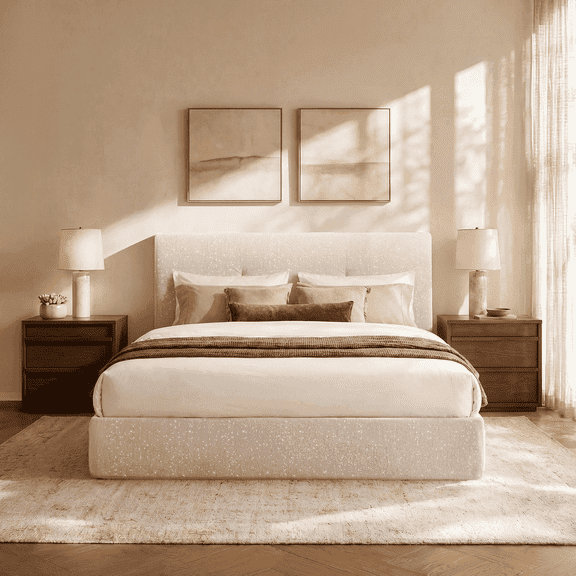 Patbrela Full Size Bed Frame with Headboard, No Assembly Required Cloud Bed Frame, All Sponge Cushioned Upholstered Platform Bed Frame with Anti-Collision Soft Rounded Corners, No Box Spring Needed