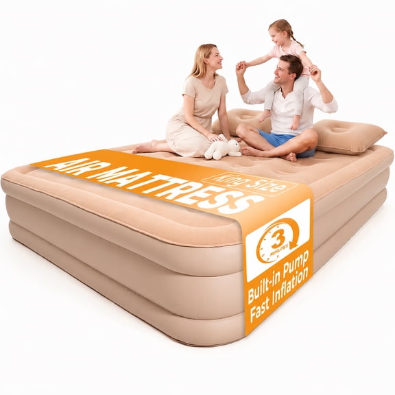 Patbrela 16" King Air Mattress with Built-in Pump & Light, 4000mAh Rechargeable Wireless Pump, Up to 10H Light Runtime, Quick Inflation & Deflation, Inflatable Mattress for Camping, Travel & Guests