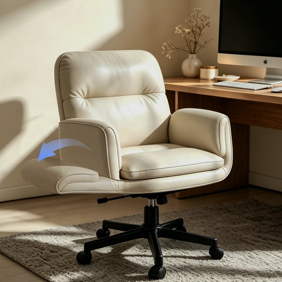 Patbrela PU Leather Office Chair, Ergonomic Criss Cross Desk Chair with Adjustable Armrests, Swivel Chair Comfy Vanity Chairs, Khaki